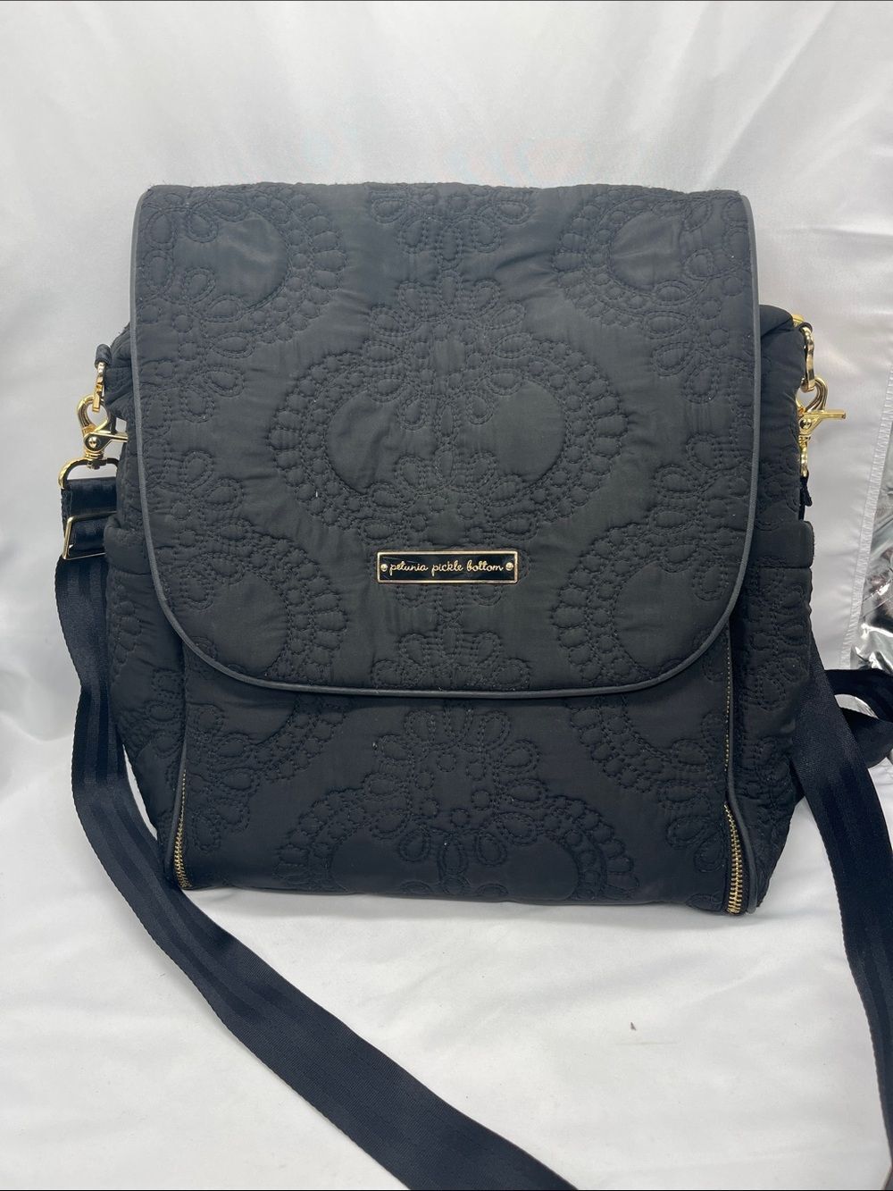 Petunia Pickle Bottom Black Quilted Boxy Backpack Diaper Bag